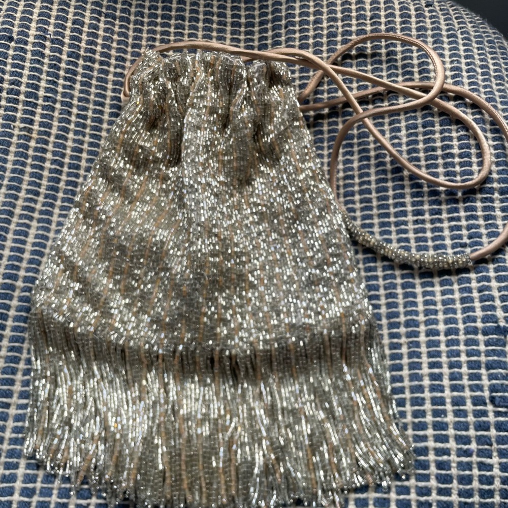 Zara Silver and Tan Beaded Mini Bag
